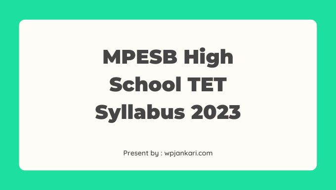 MPESB High School TET Syllabus 2023 PDF Download