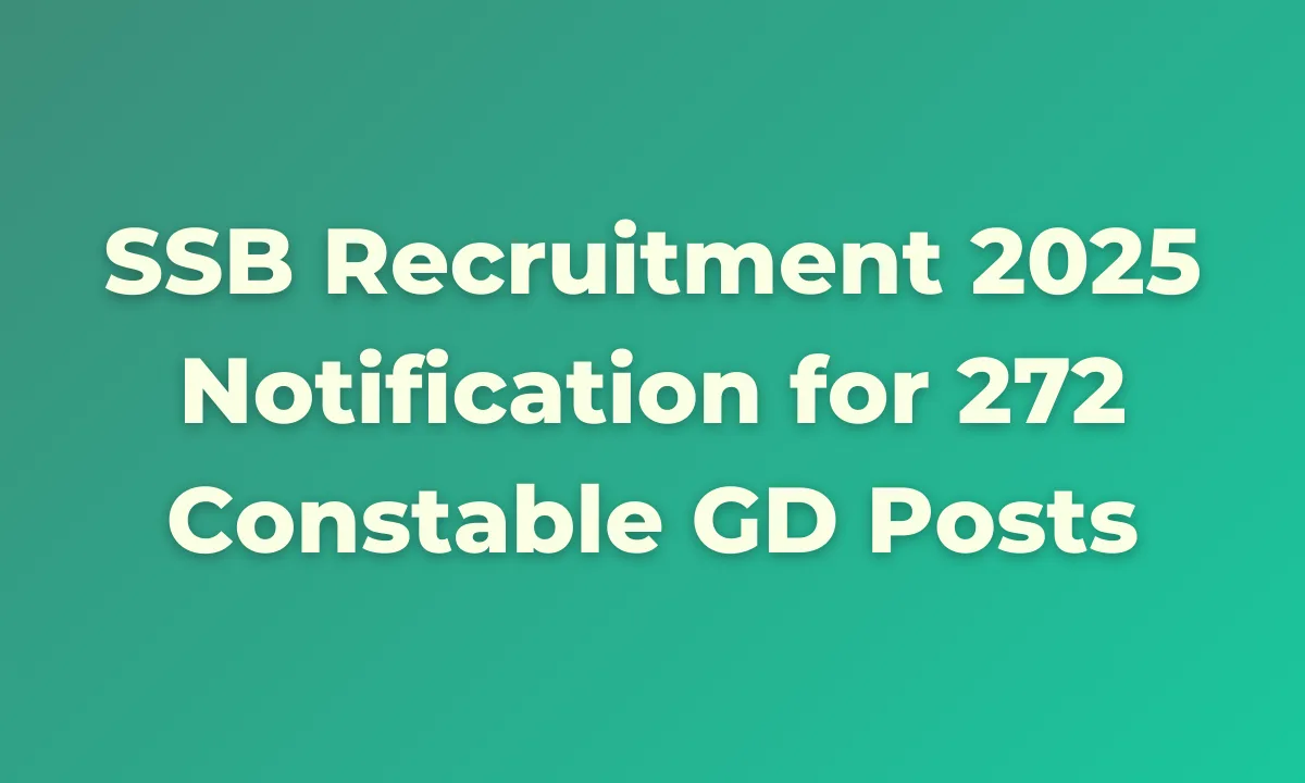 SSB Recruitment 2025 Notification for 272 Constable GD Posts